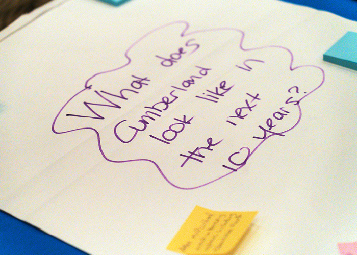 Hand written sign surrounded by sticky notes reading