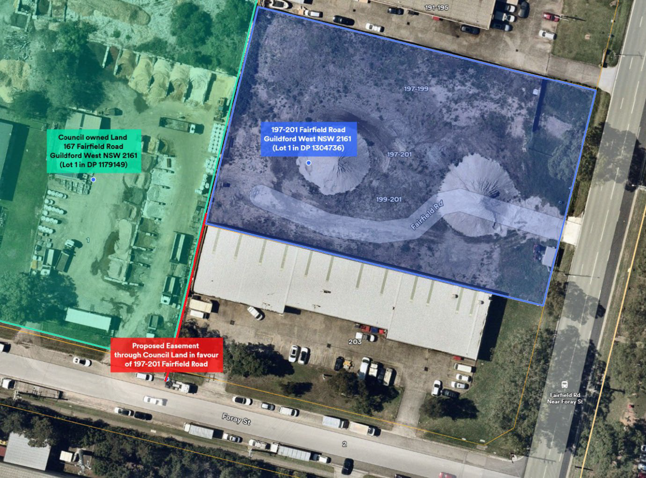 Map showing proposed easement at 167 Fairfield Road Fairfield
