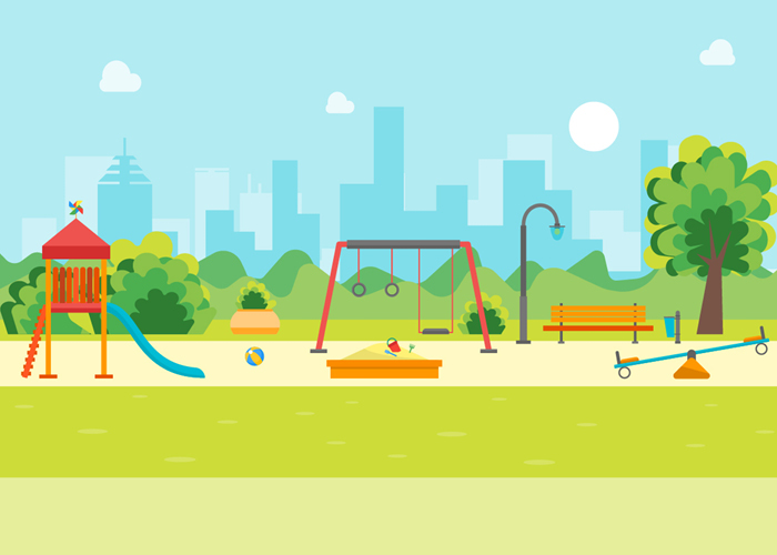 Public park landscape flat illustration with street workout zone