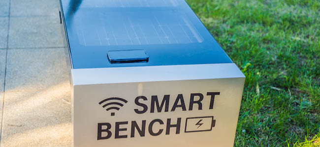 Smart bench with solar power for phone charging