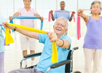 Multi ethnic seniors exercise class